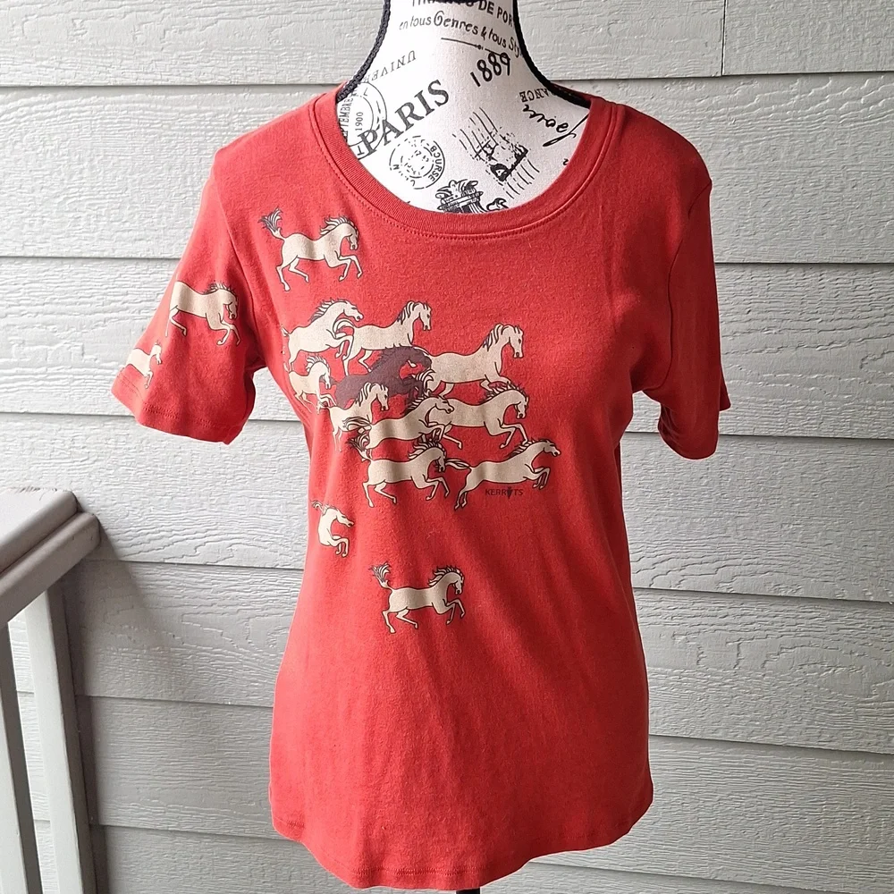 Vintage Kerrits Horse Girl Front And Back Graphic Baby Tee Brick Red Size M - Picture 1 of 12